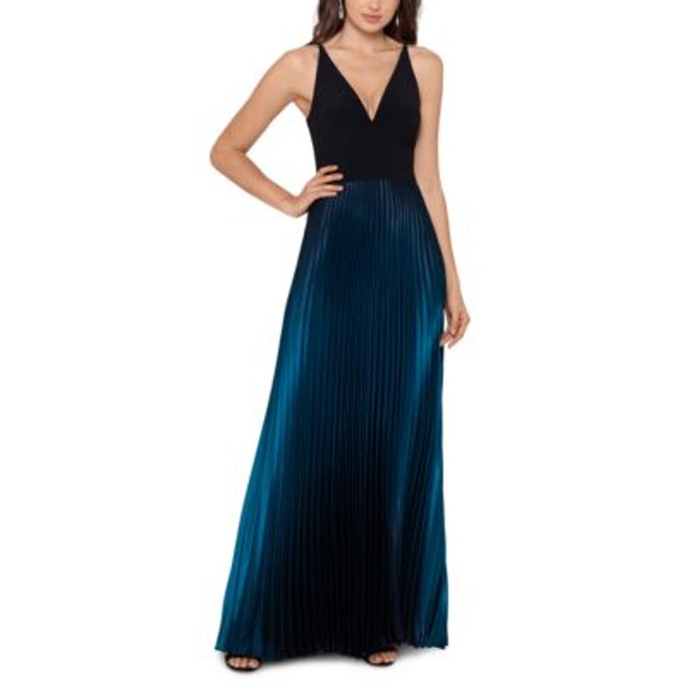 Aqua Long ITY V-Neck Blue Ombre Gown - Size 6 - NWT